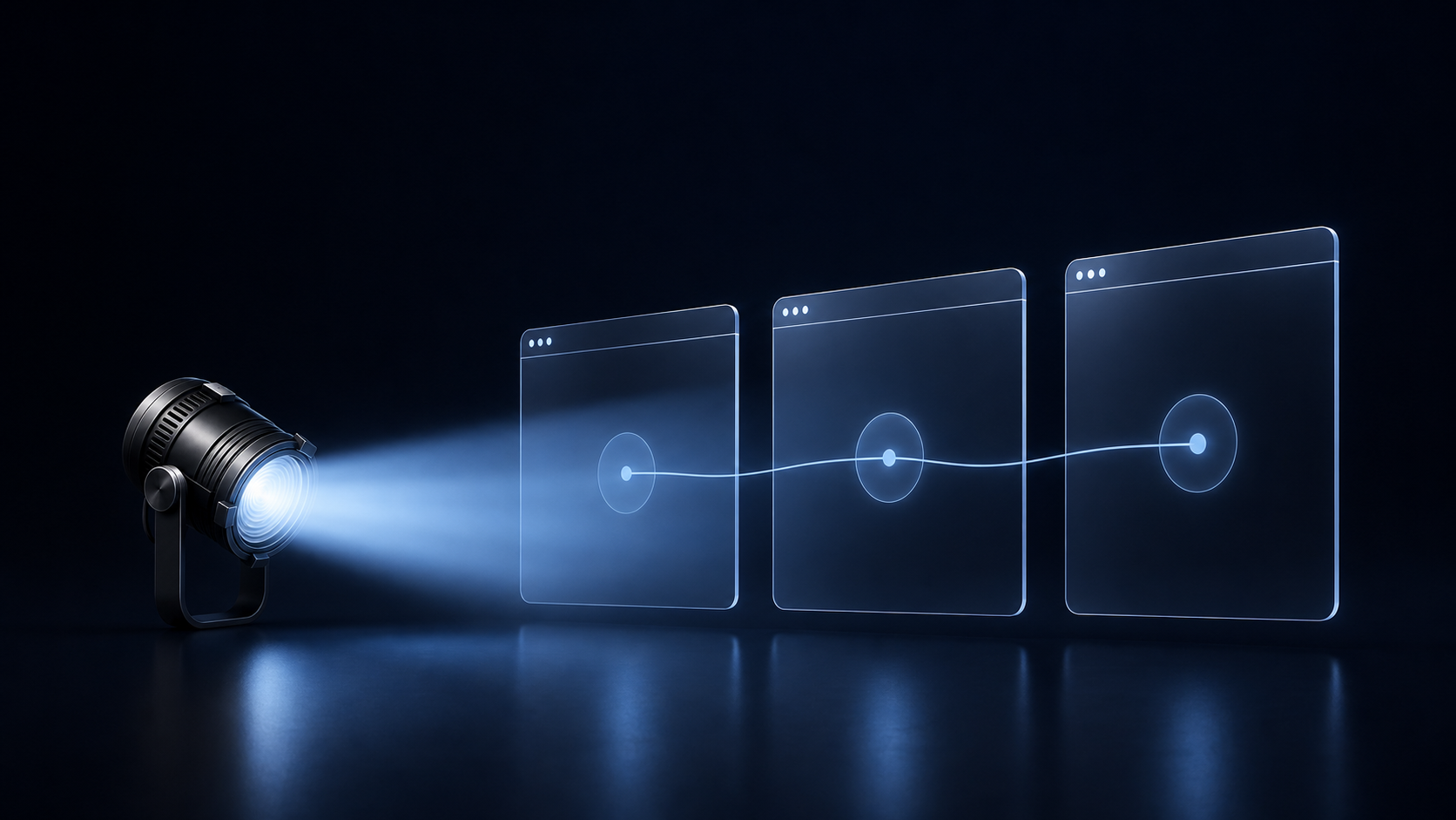 A spotlight reveals three connected interactive demo steps.